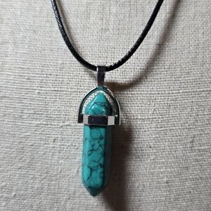 Turquoise Hexagon Crystal Pendant 18" Necklace With Lobster Claw Clasp